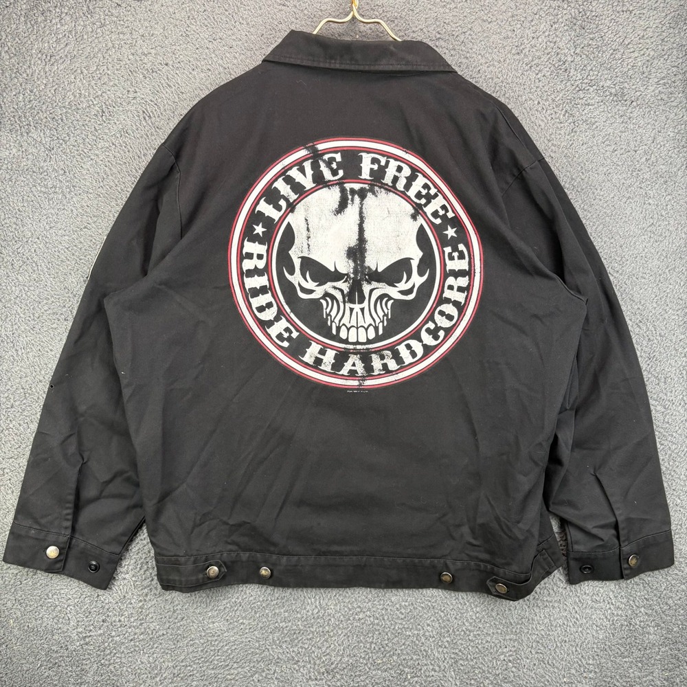 Hot Leathers Mens 2XL Live Free Ride Hardcore Skull Mechanic Jacket POW MIA